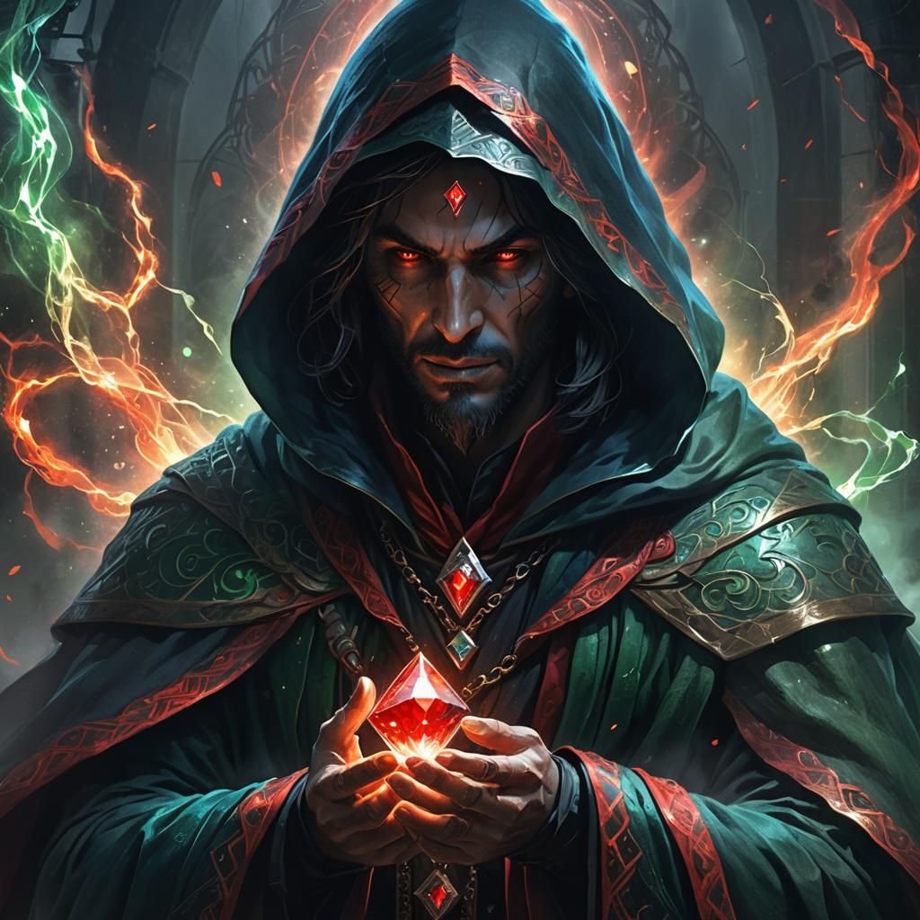 Mystical Cloaked Figure Casting Magic Spell