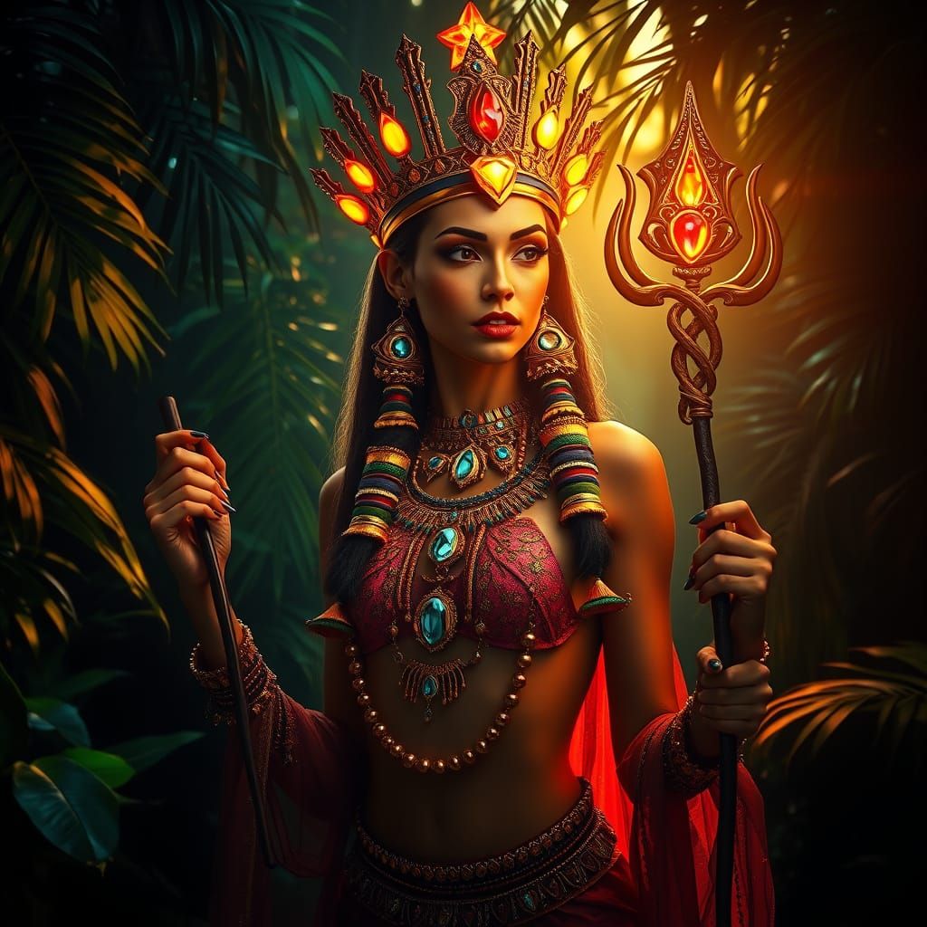 Surreal Jungle Goddess in Neon Egyptian Splendor