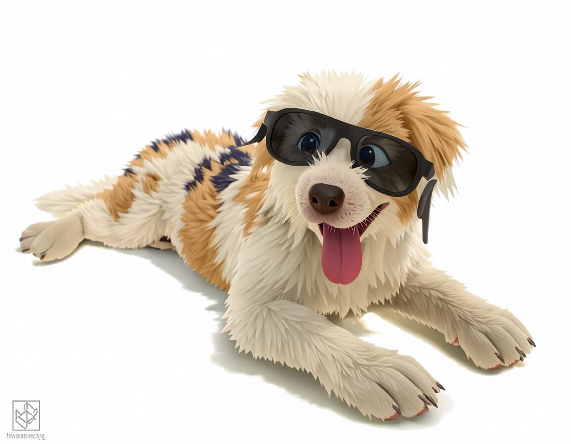 Happy Dog on Beach in 3D Anime Style