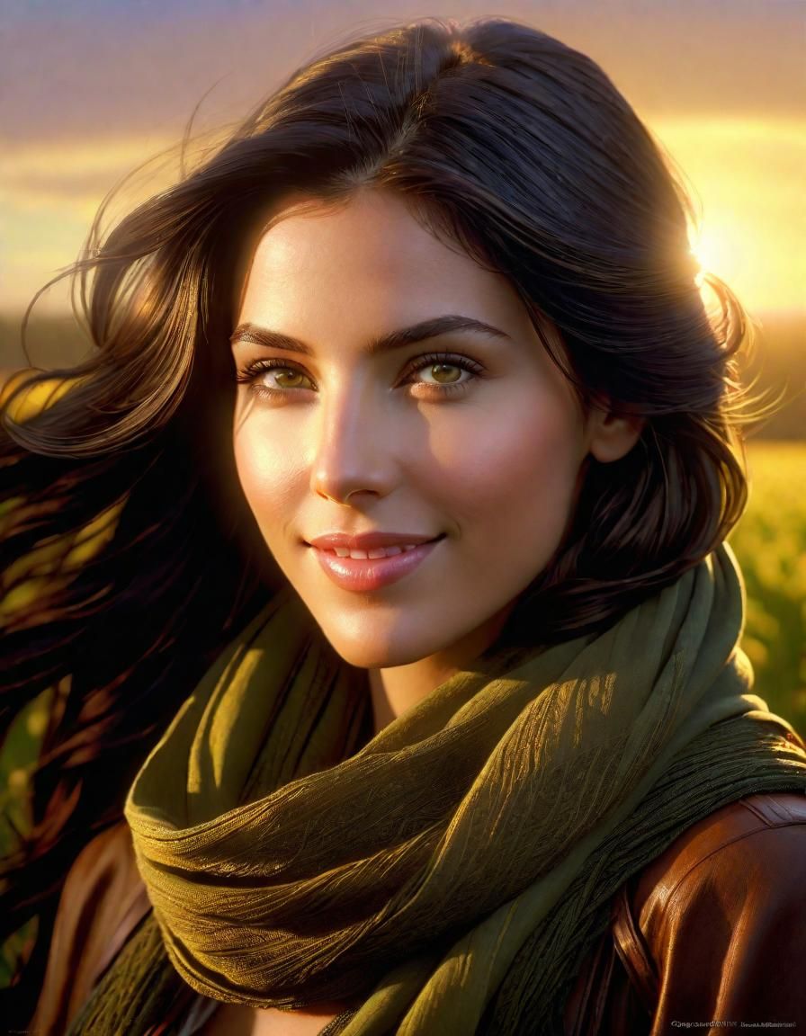 Ethereal Portrait of Woman in Field at Dawn