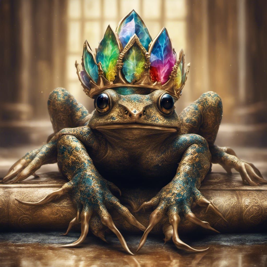 Crowned Toad Inside a Lily, Hyperrealistic Splash Art