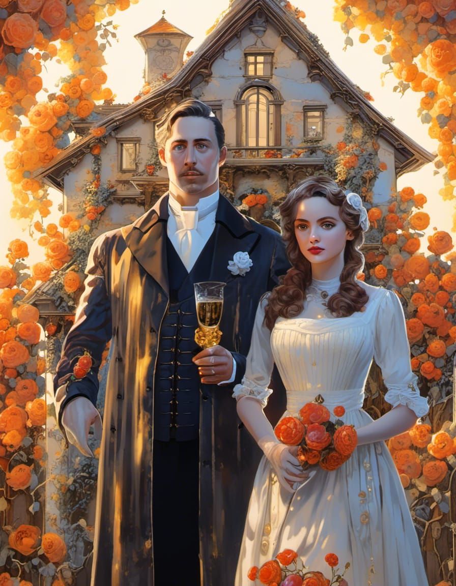 Whimsical Haunted House in Fog, Watercolor Style