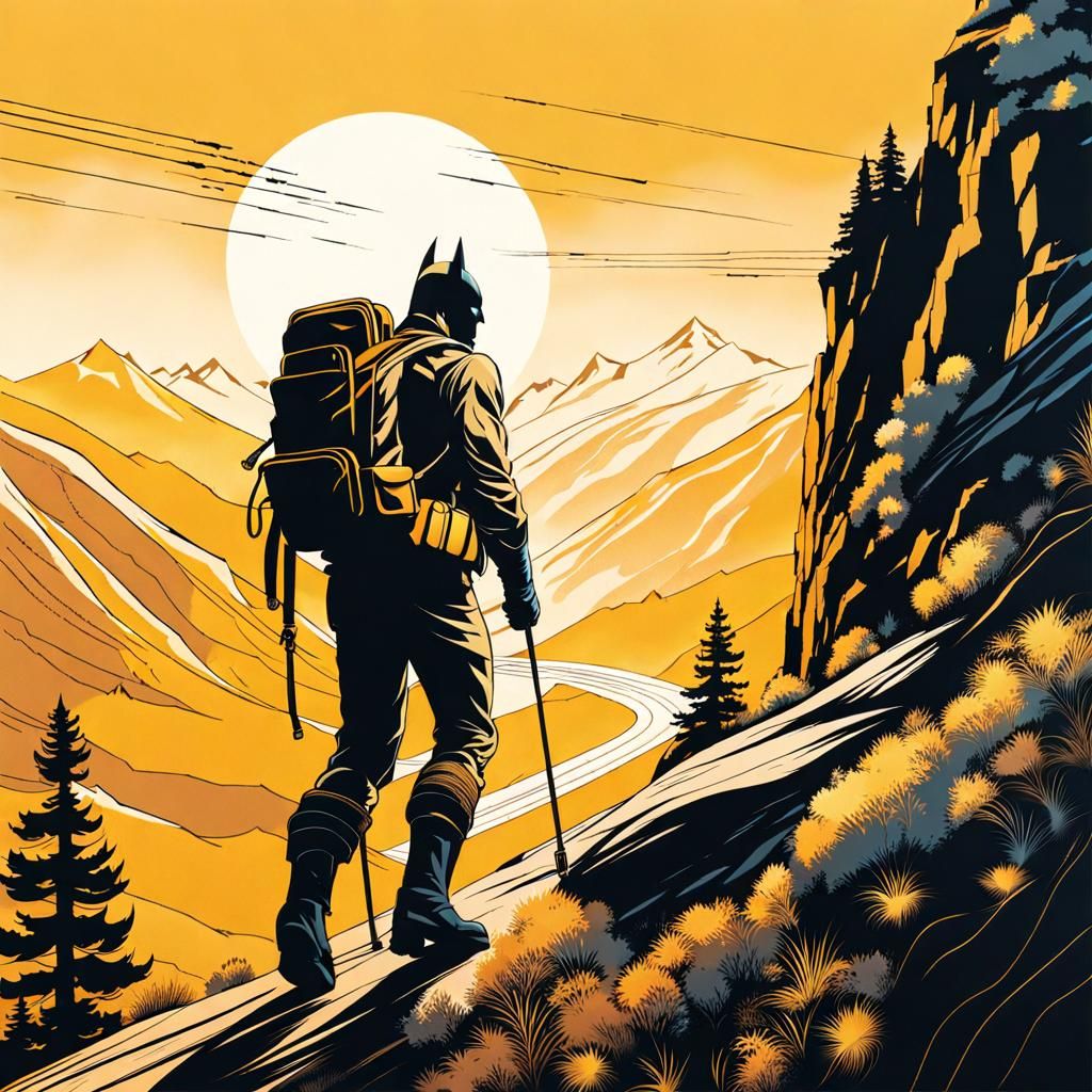 Batman Hiking in the Mountains