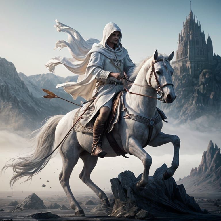 White Rider with Bow: Hyperrealistic Concept Art