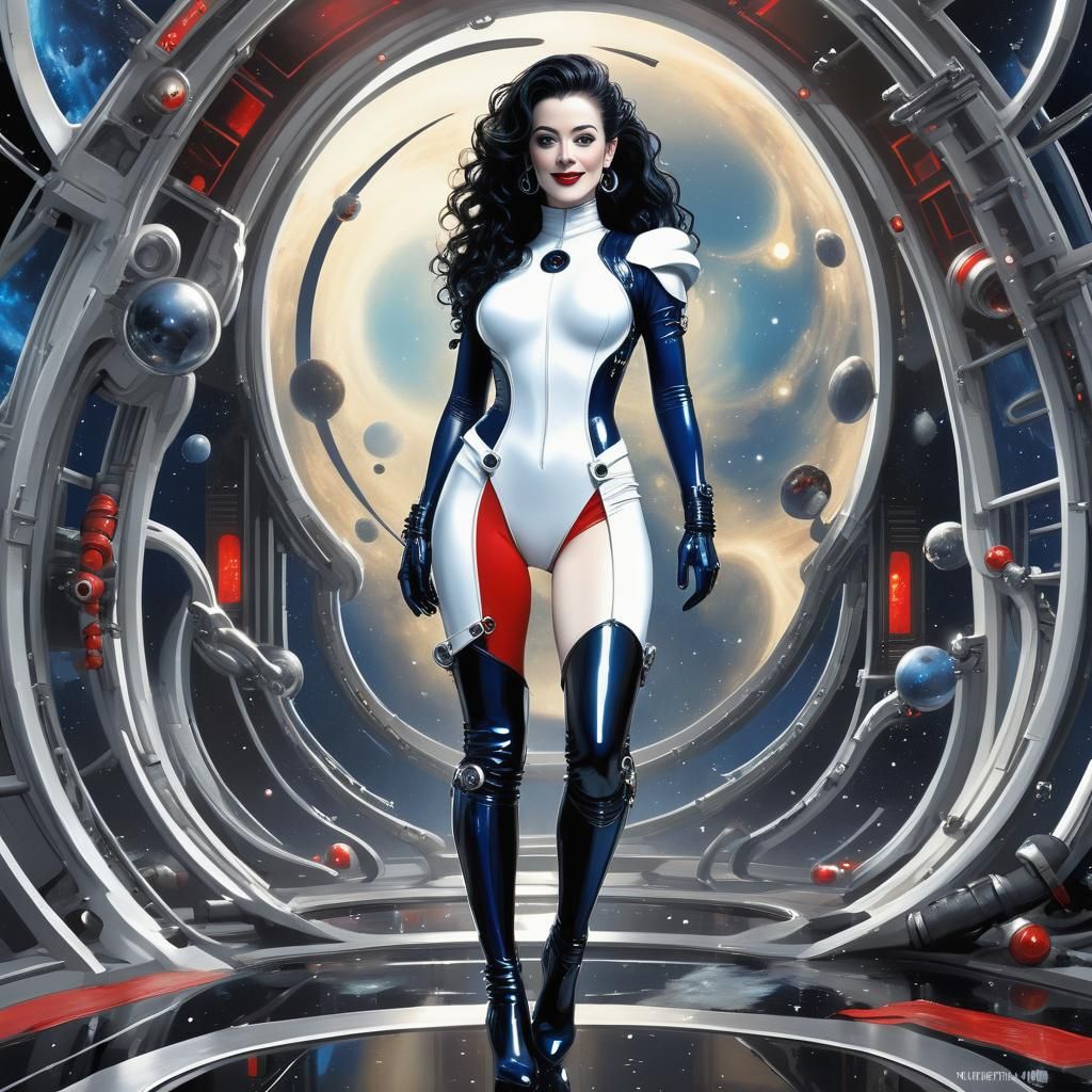 Cosmic Anime Woman in Futuristic Latex Outfit