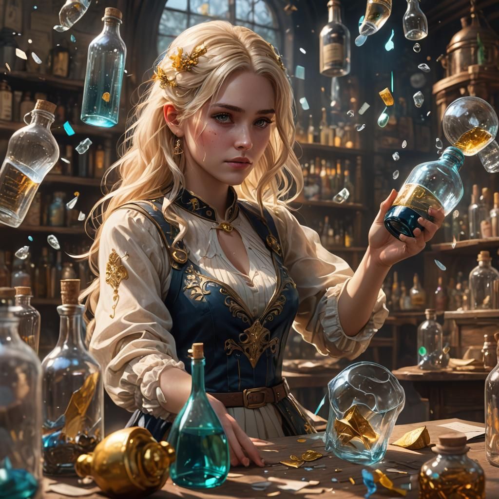Girl with Note in Glass Bottle: Detailed Matte Painting
