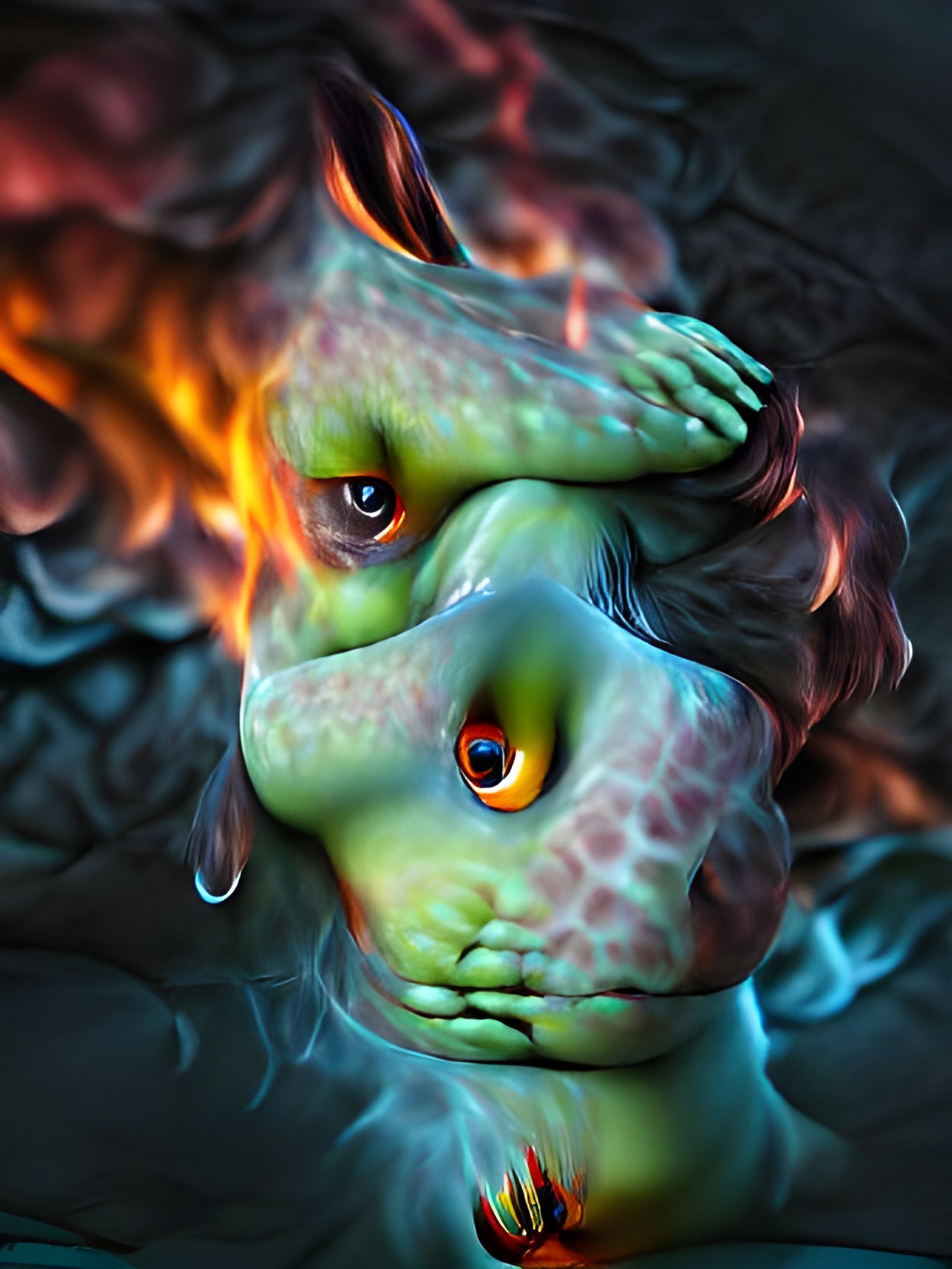 Worried Dragon in Glowing Fantasy Landscape