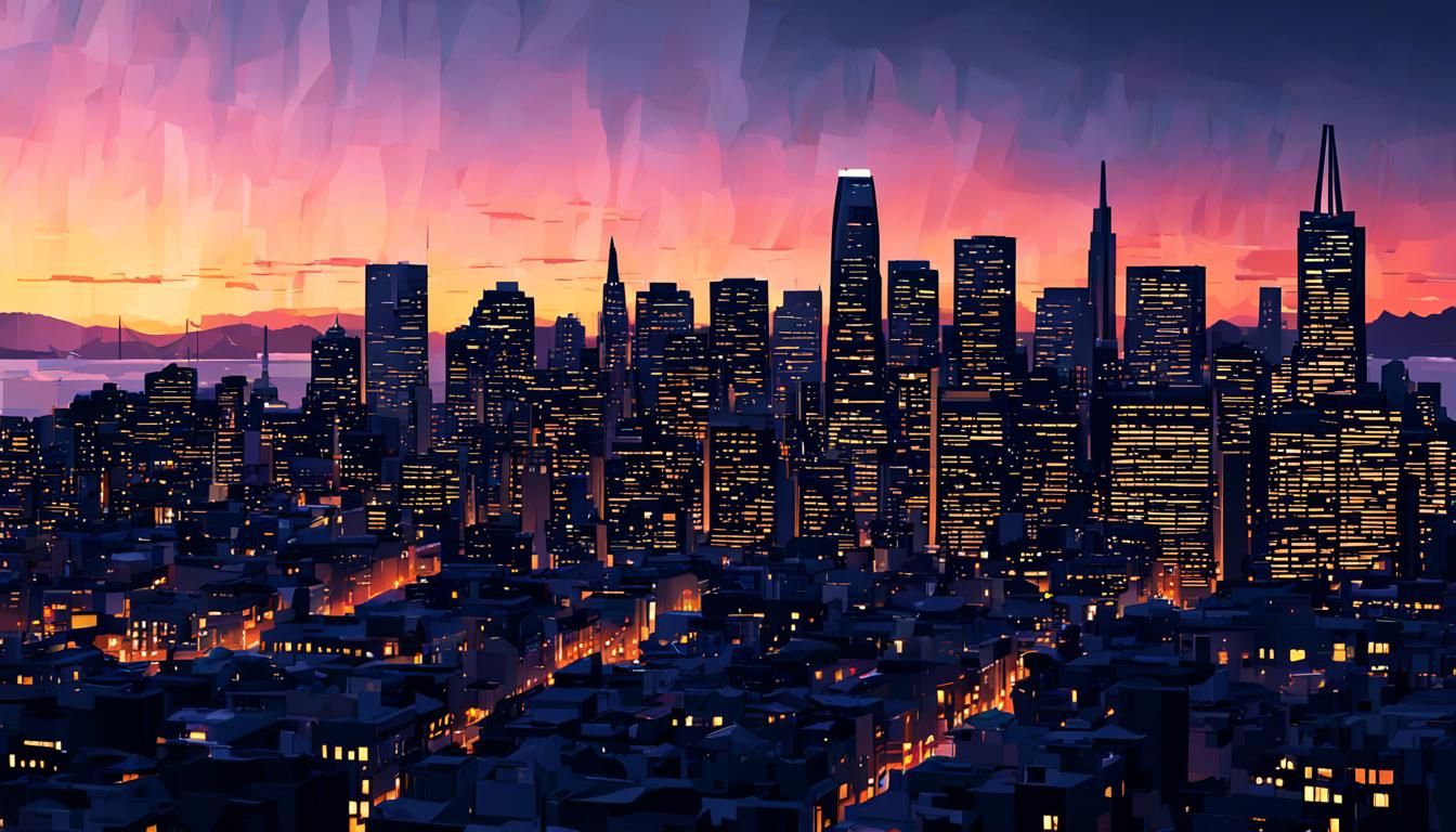 San Francisco Sunset: Minimalist Flat Design Poster