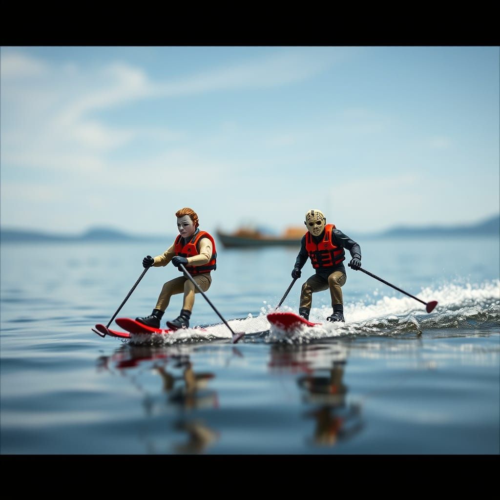Miniature Michael Myers and Jason Voorhees Water Skiing