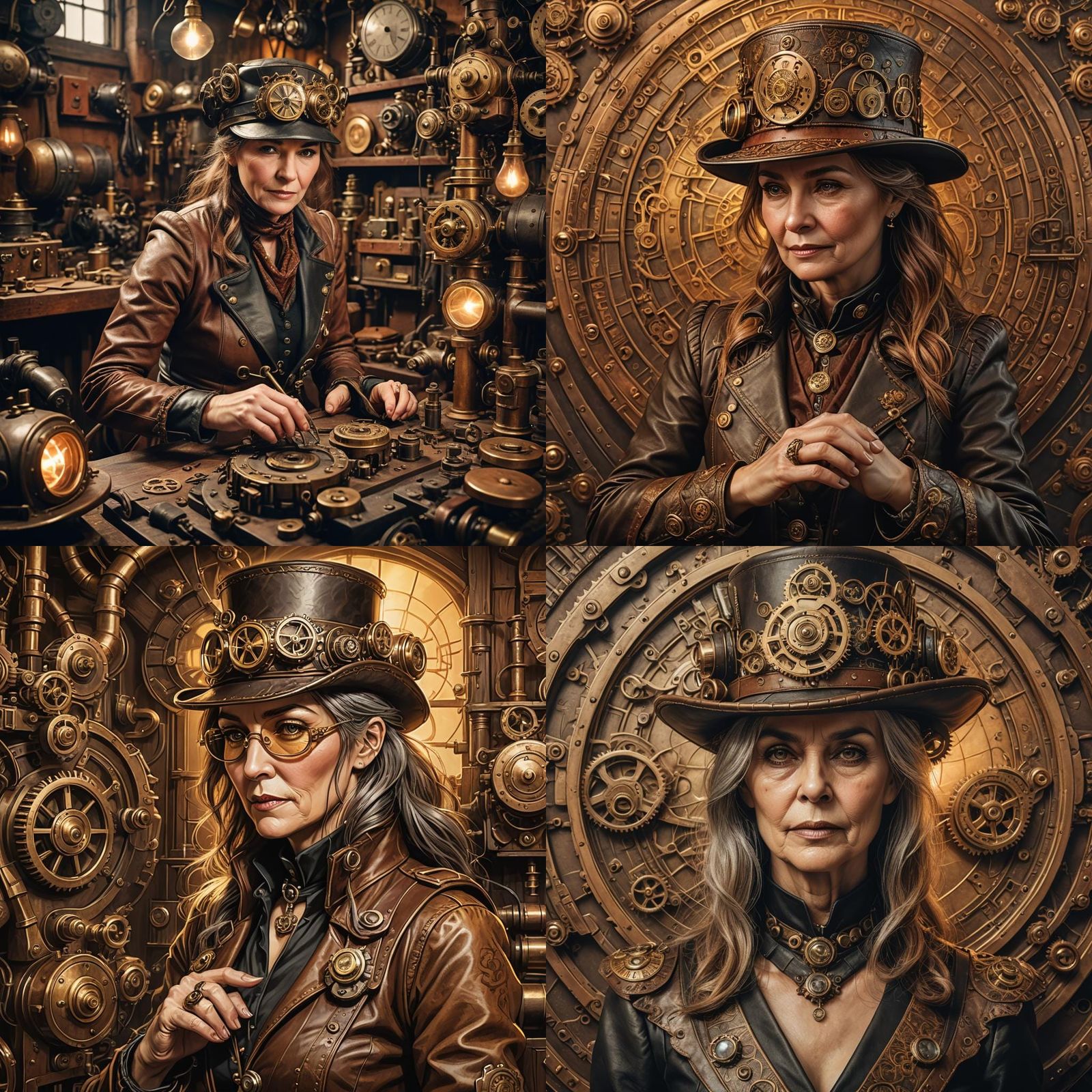 Steampunk Leather Hat Hand-Stitching Scene