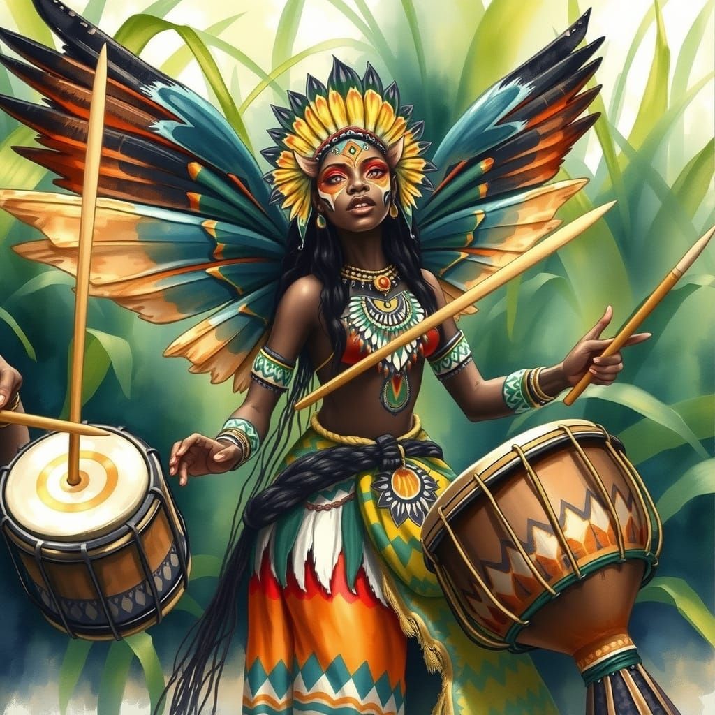 African Fairy Ritual in Watercolors