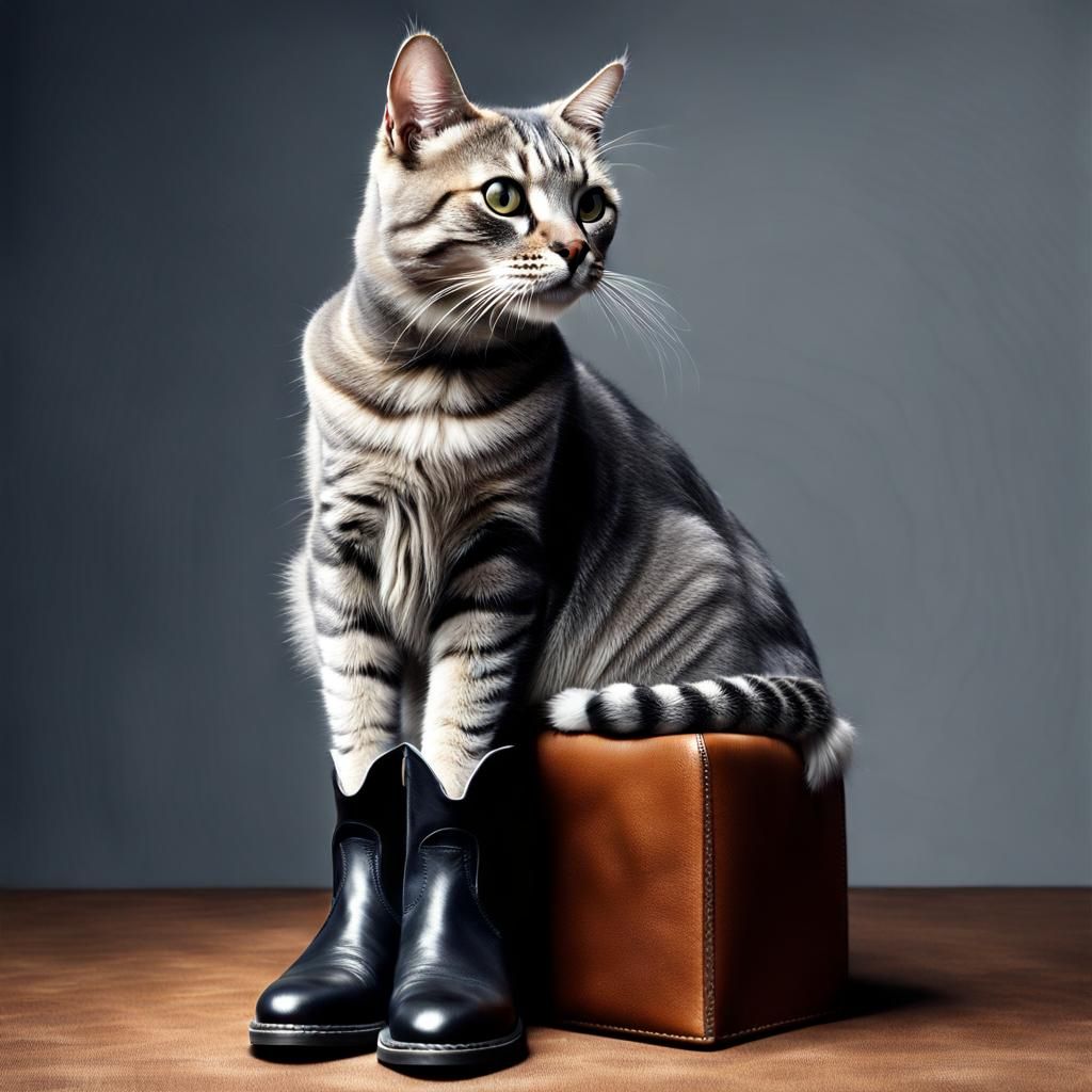 Tabby Cat in Leather Platform Boot
