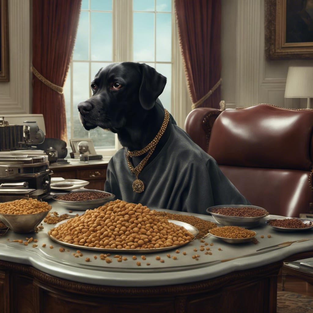 Dog Snorting Kibble in Oval Office: Digital Painting