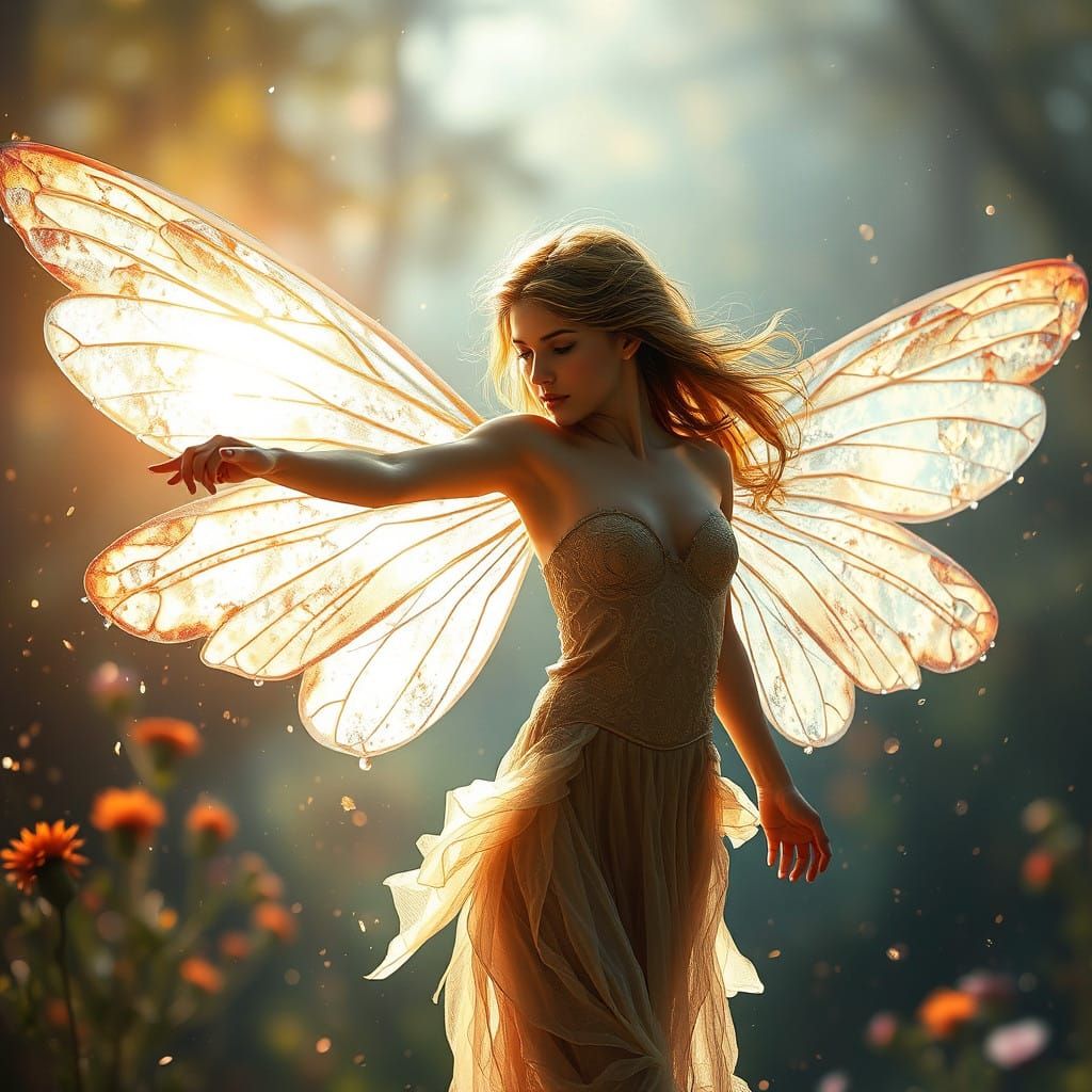 Fairy Transformed into Morning Sunlit Human