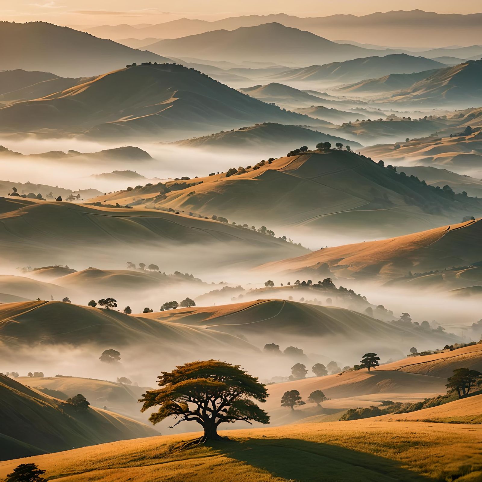 Valley Sunrise: Golden Light Over the Land