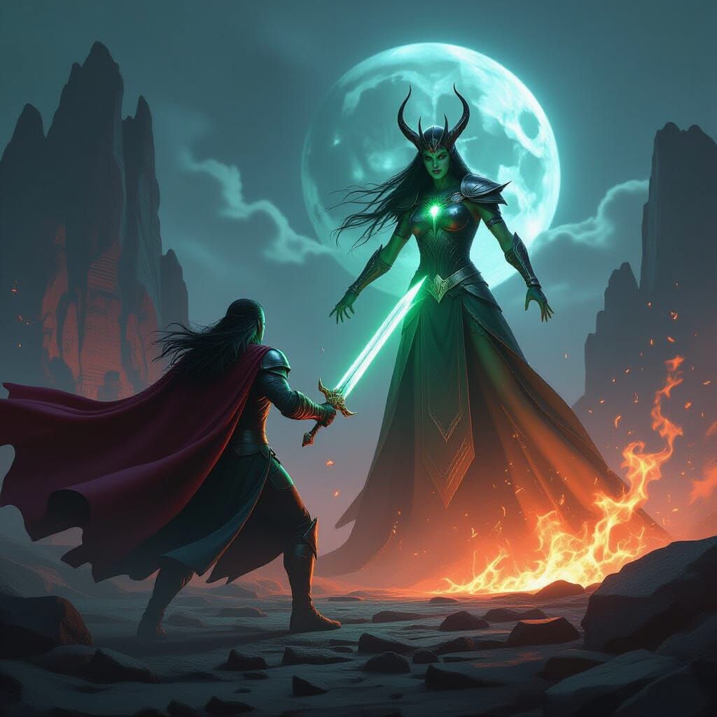 Thor Battles Hela in Realistic 3D Epic Scene