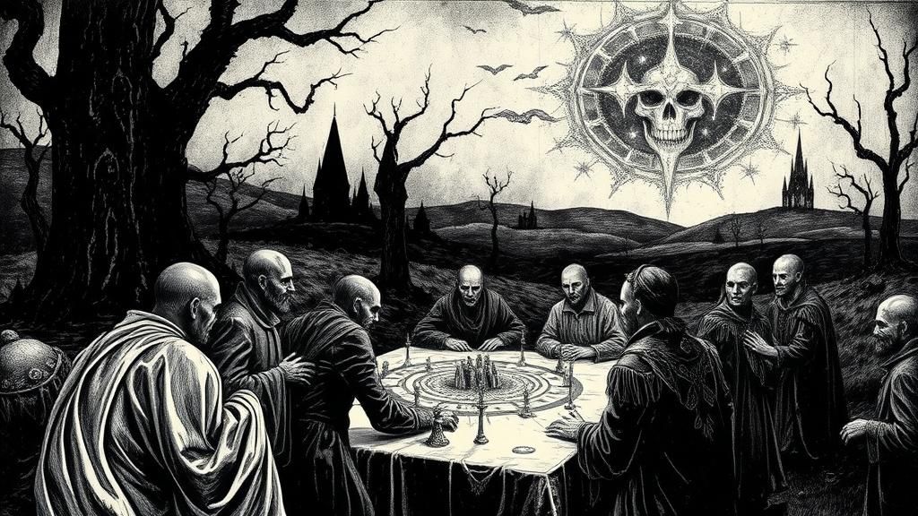 Dramatic War Game in Pen and Ink Illustration