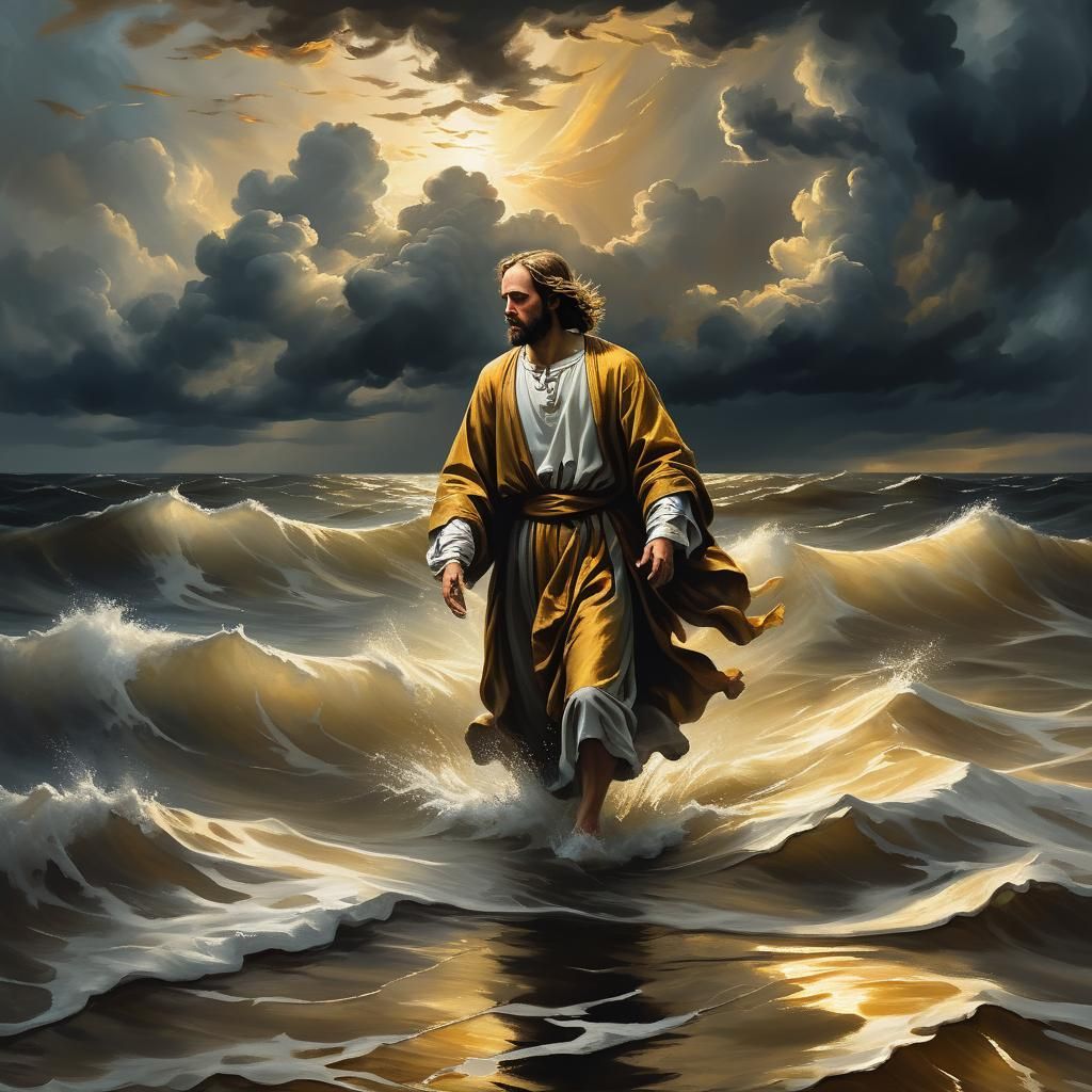 Disciple Calls Out to Jesus Amidst Turbulent Waters