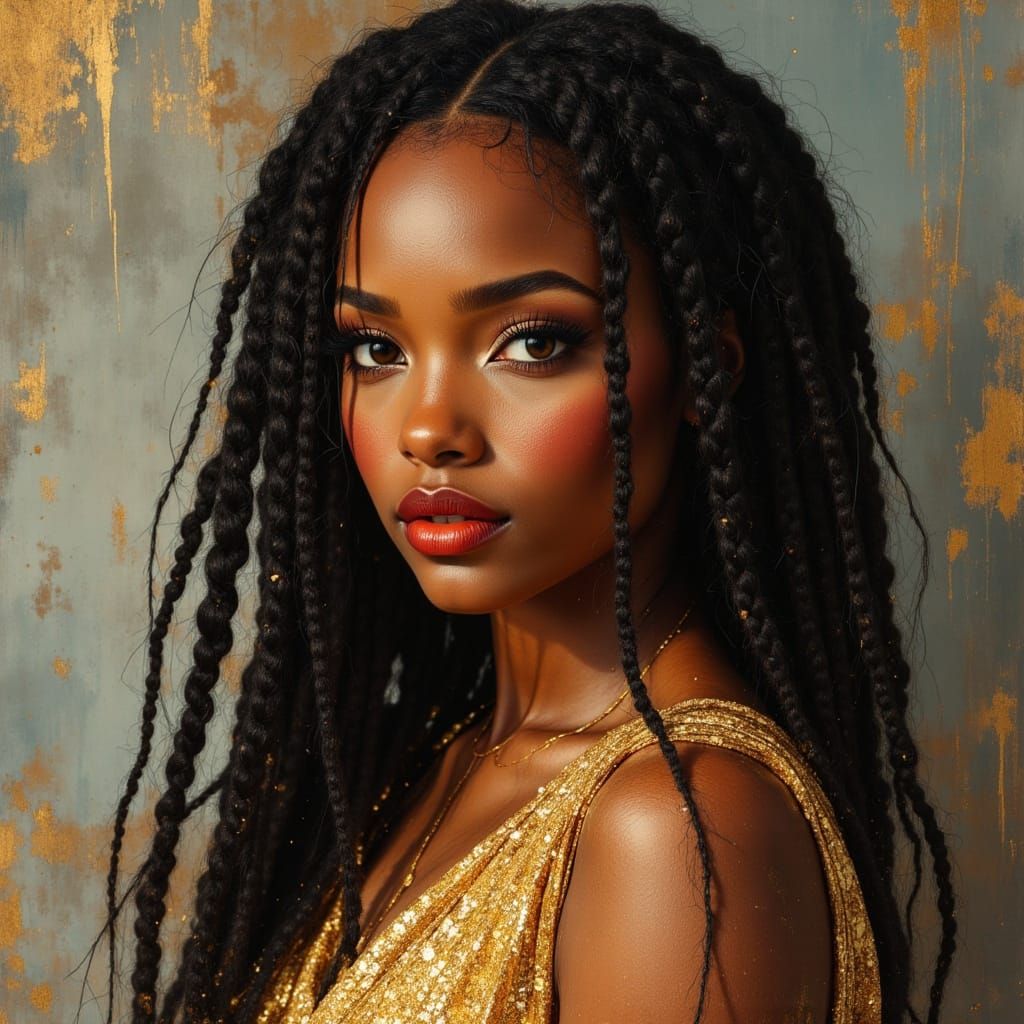 African Goddess Singer Portrait in Brushed Oils Style