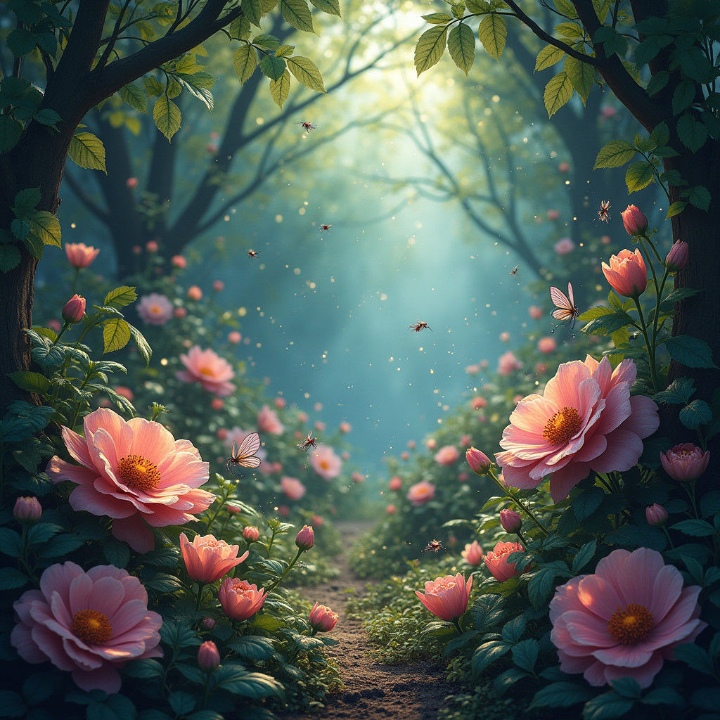 Enchanted Magic Garden with Fairies, as Matte Painting
