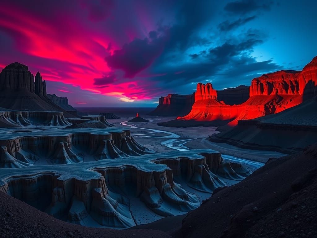 Vivid Land Art Installation with Lurking Shadows