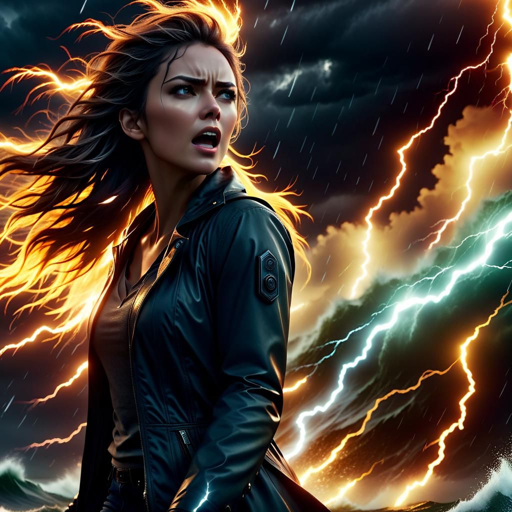 Woman Walks Through Howling Gale: 3D Render