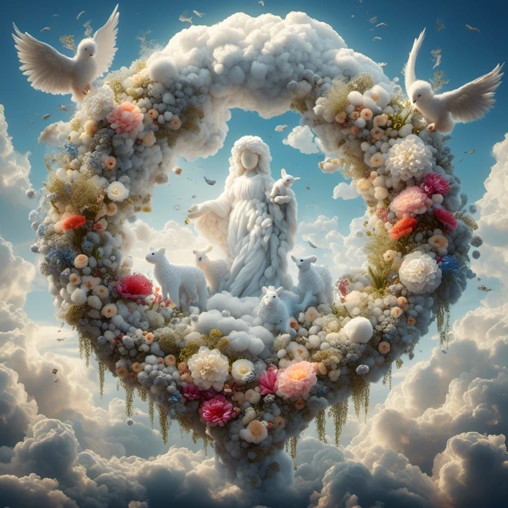 Cloud Animal Garden with Angels and Butterflies