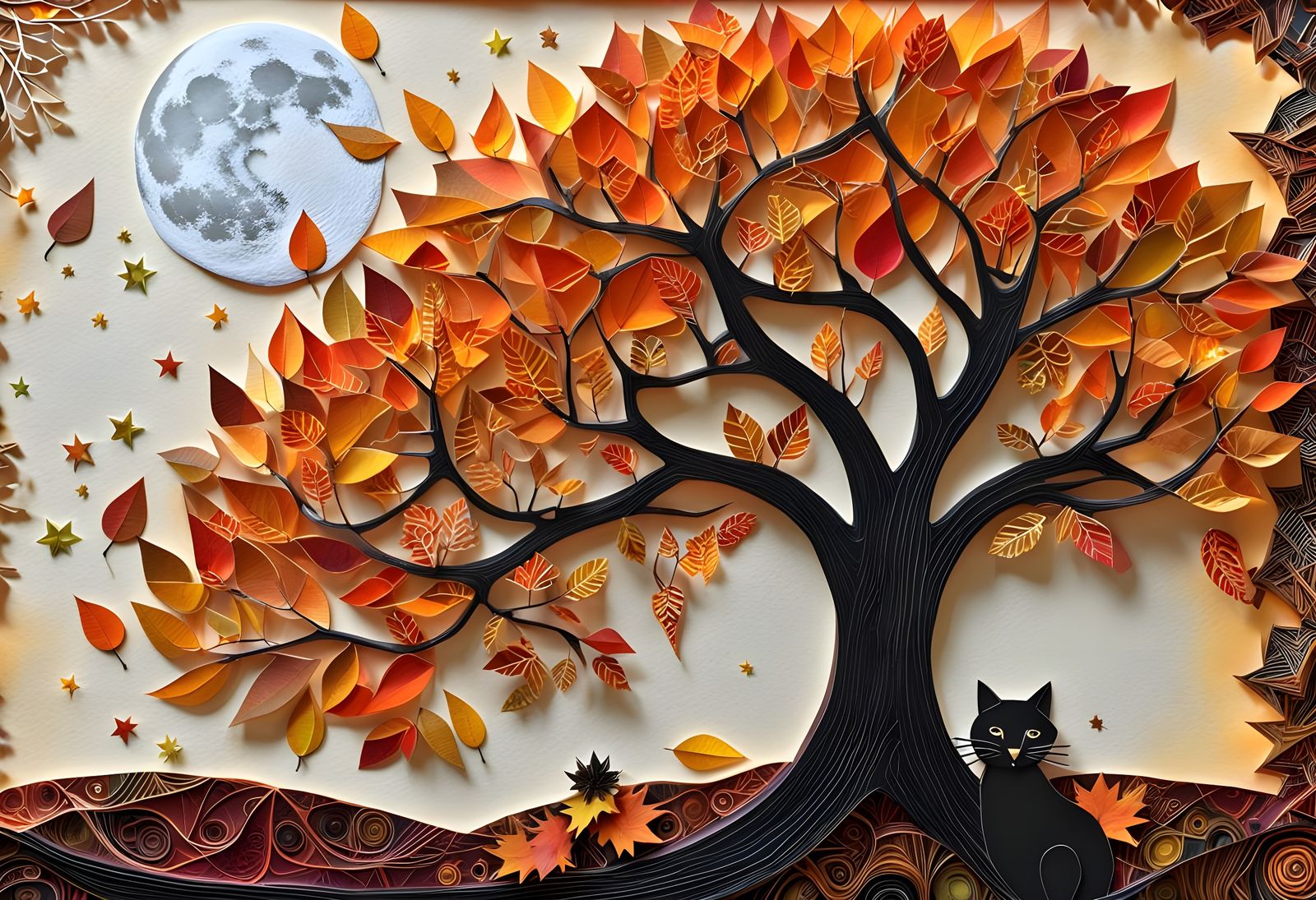Surreal Autumnal Paper Sculpture in Mixed Media Collage