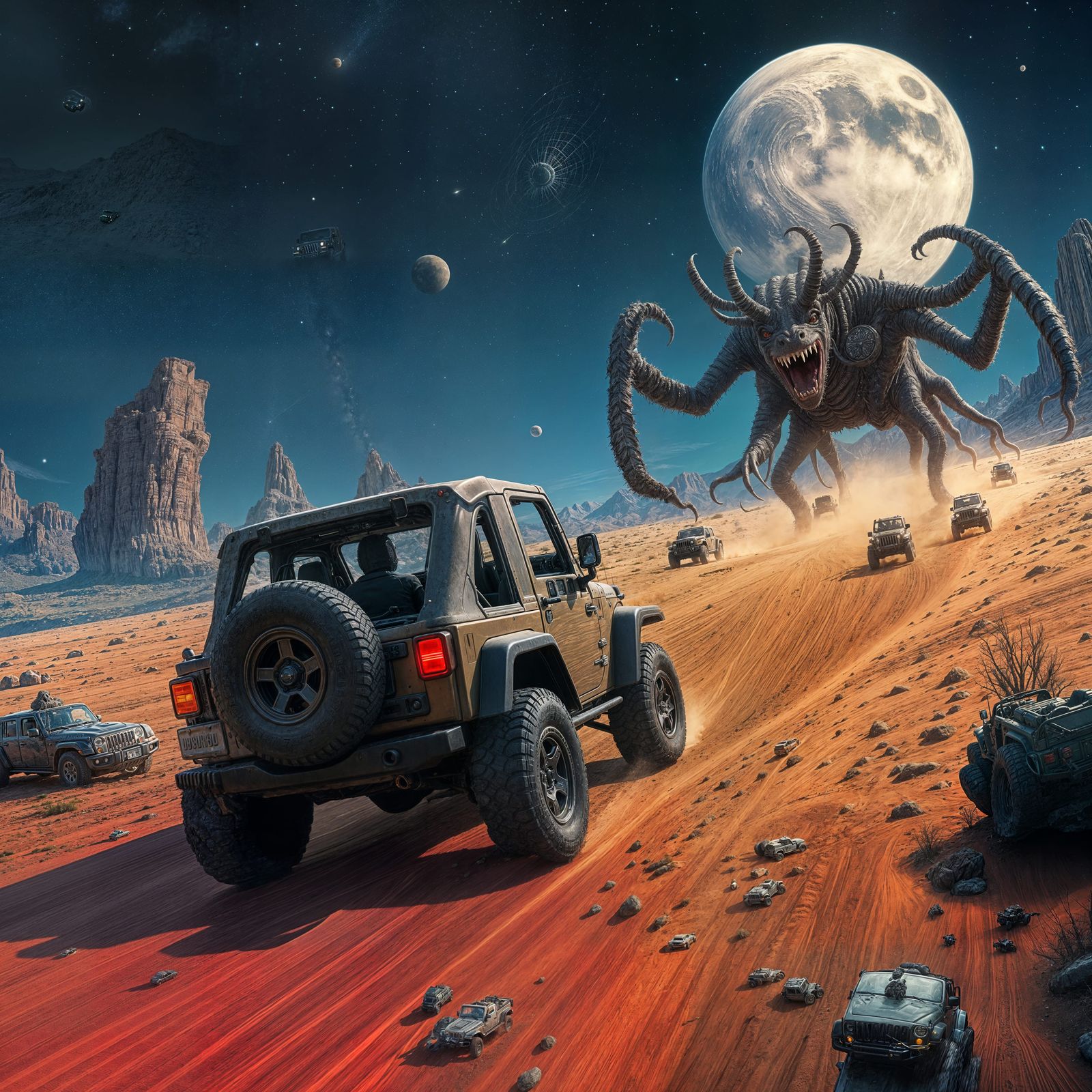 Jeep Wrangler Escape on Psychedelic Alien Planet
