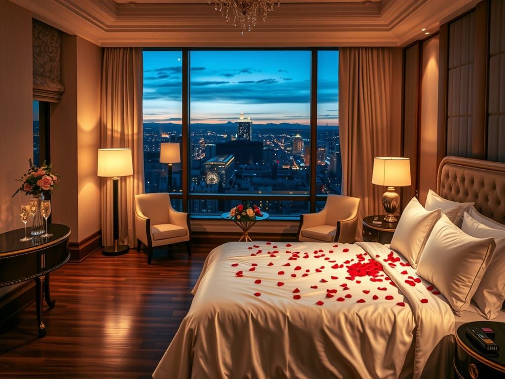 Luxurious Wedding Hotel Room with City View