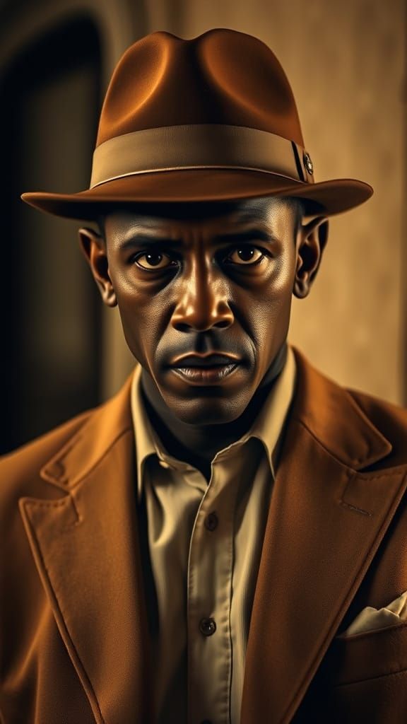 Intense Film Noir Portrait of Man in Fedora