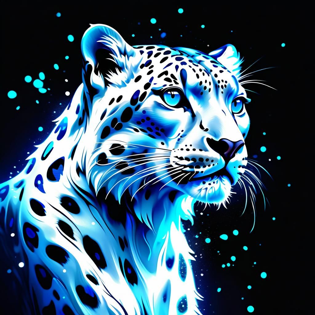 Bioluminescent Snow Leopard in Dark Neon Fantasy Art