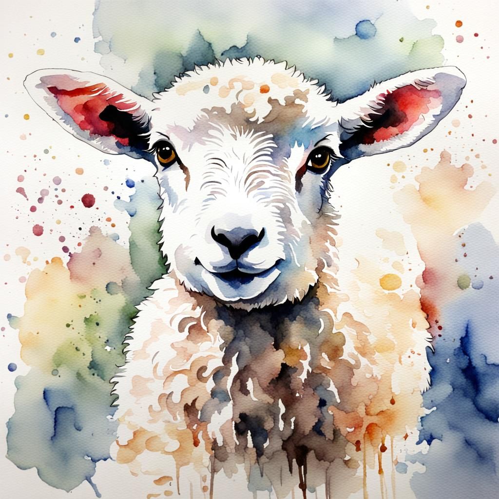 Watercolor Painting of a Lamb
