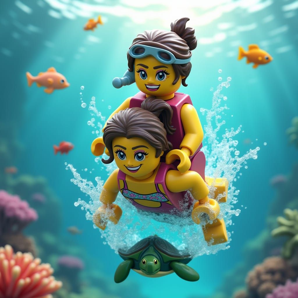 Lego Characters Snorkeling in Tropical Ocean