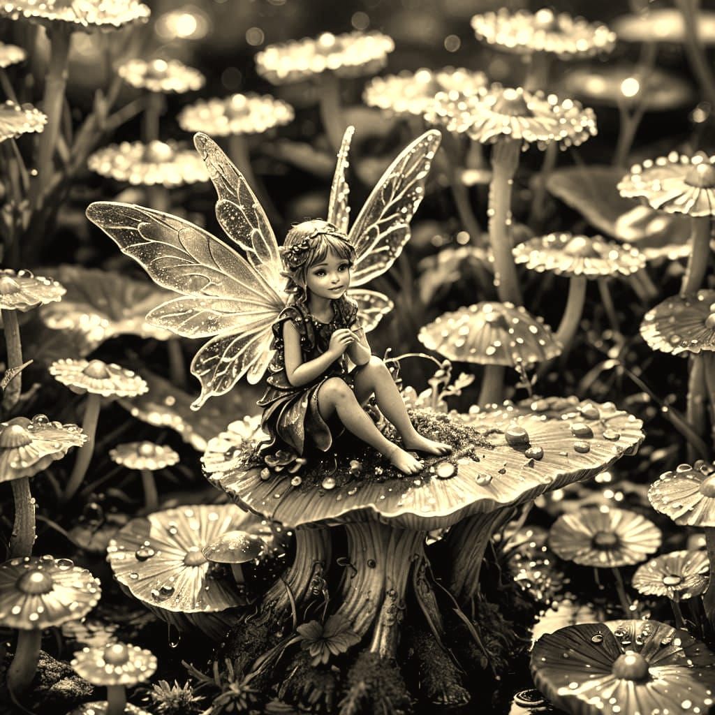 Detailed Macro Photo of a Fairy on Mushroom