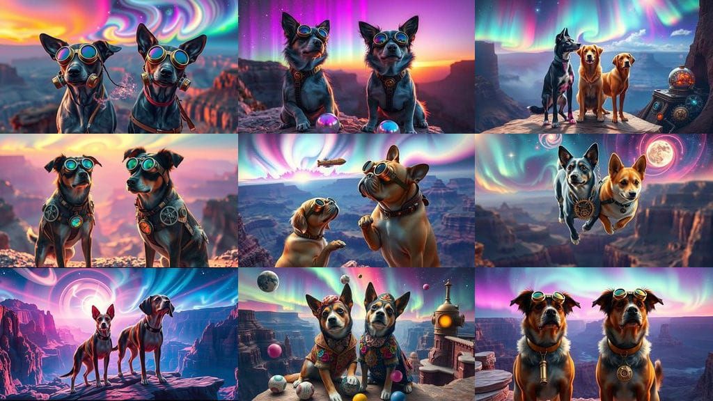 Psychedelic Steampunk Hound Hikers in Grand Canyon Dreamscap...