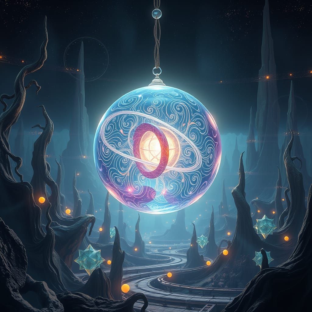 Glowing Glass Orb in Dreamlike Landscape