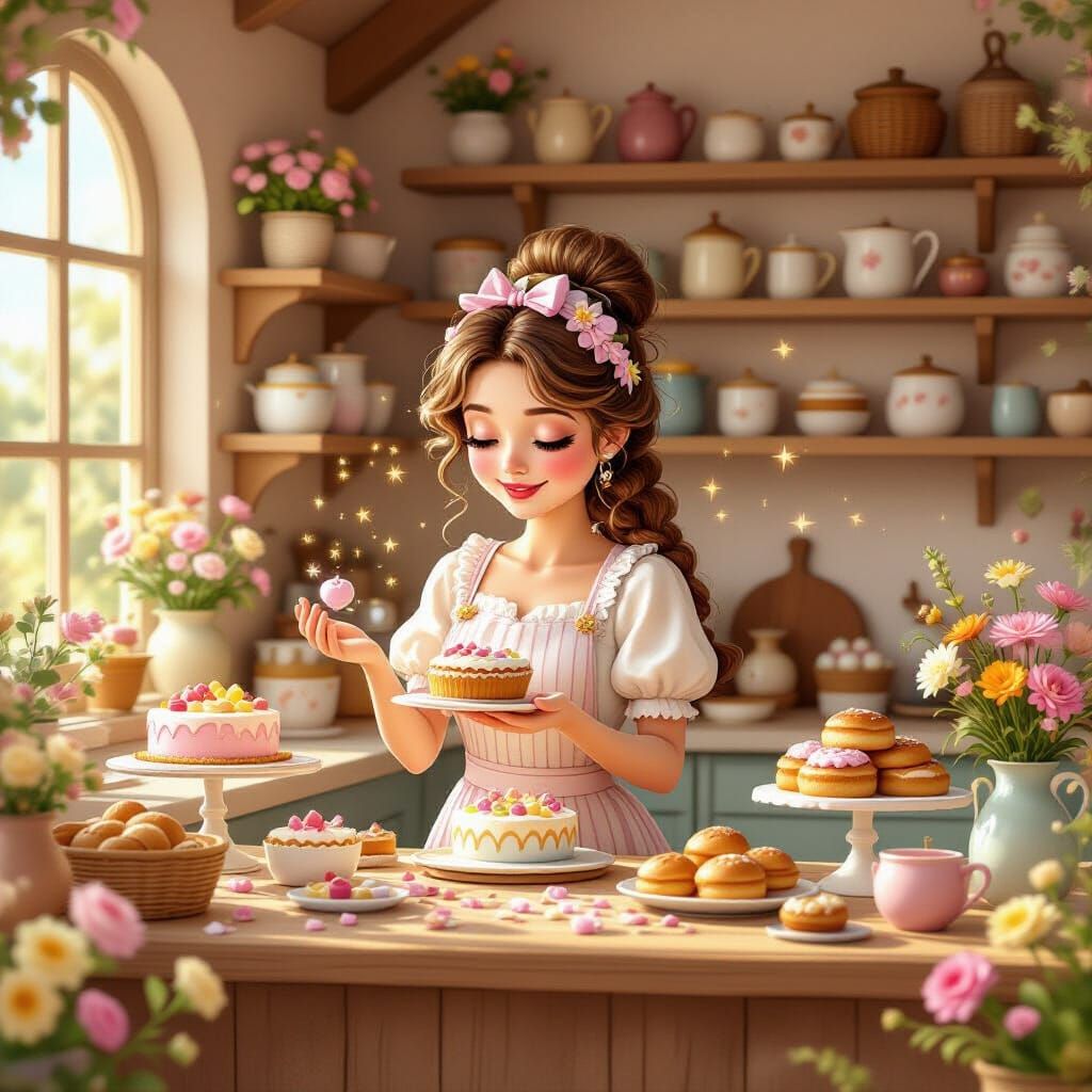 Whimsical Baker in Cozy Cottagecore Bakery