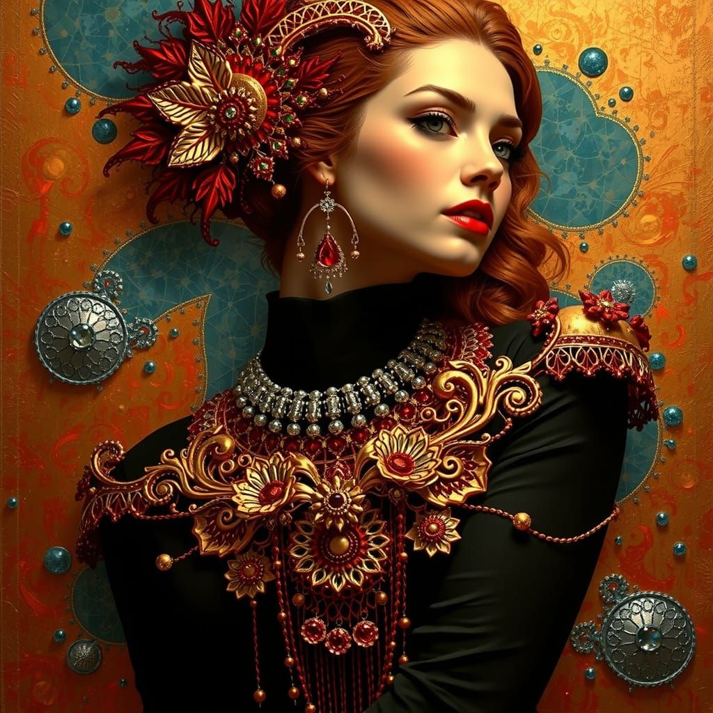 Fractal Art Nouveau in Gold and Silver