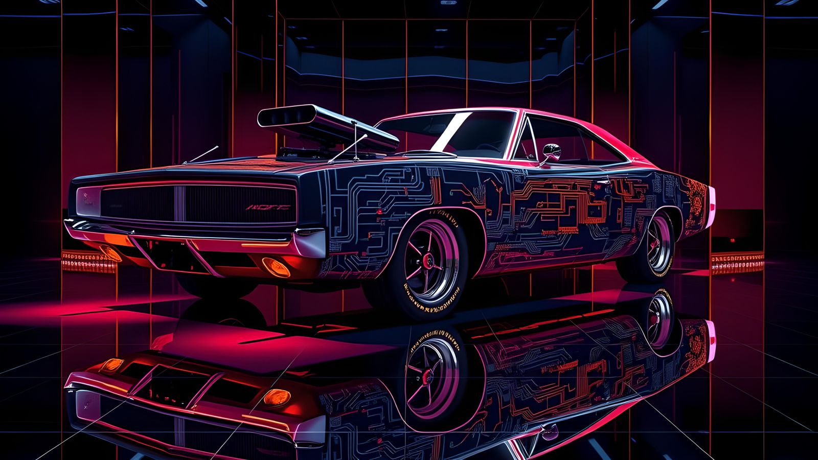Detailed 1969 Dodge Charger in Circuit Board Style