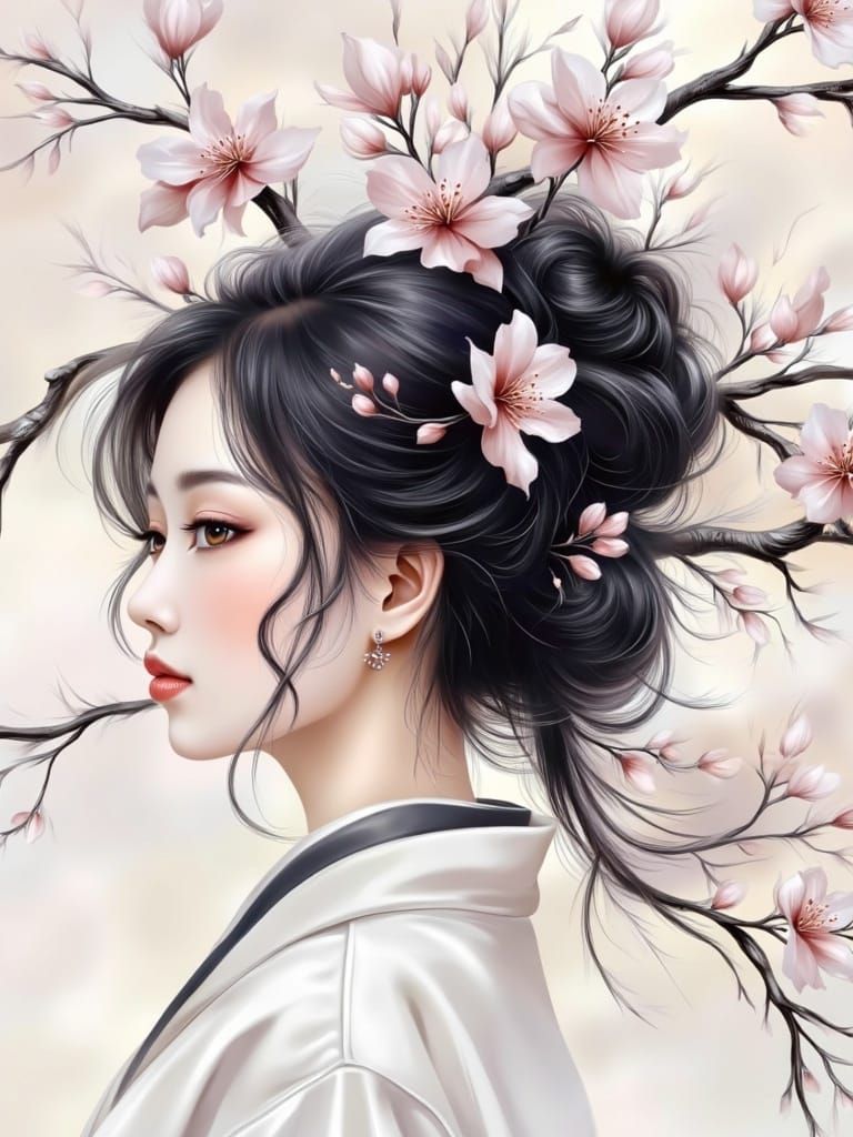 Ethereal Lady Amidst Blossoming Sakura