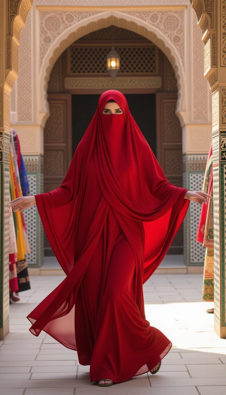 Veiled Woman Dancing in Historic Middle Eastern Setting