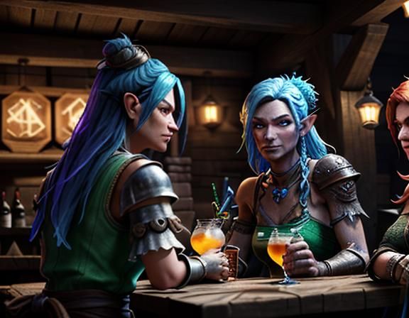 Female Goblins Enjoying Cocktails: 3D Digital Painting