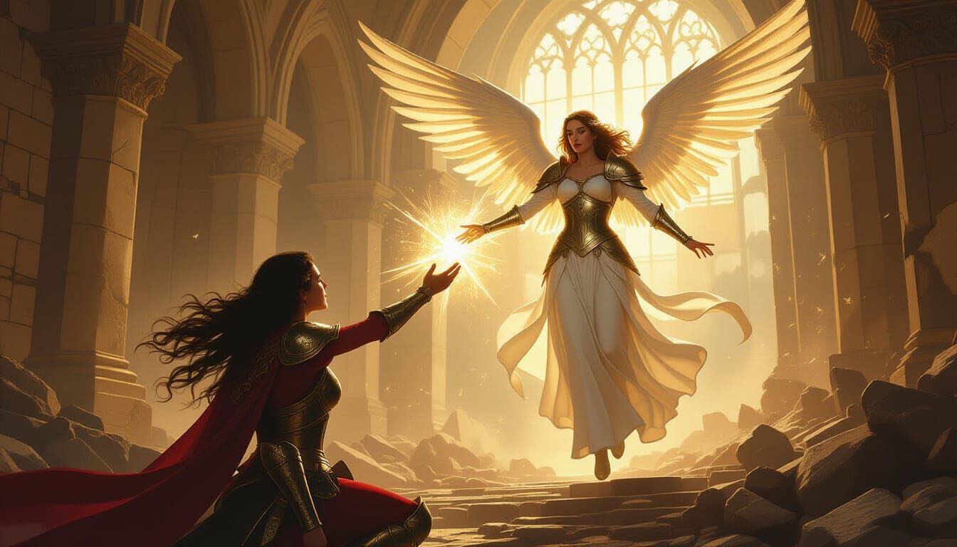 Warrior's Spirit Ascends to Goddess Angel in Baroque Style