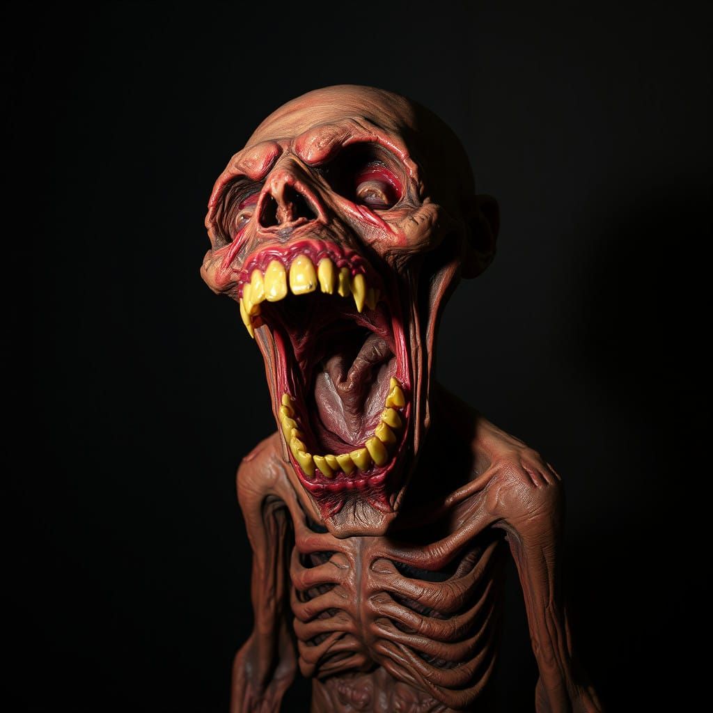 Distorted Humanoid Figure in Ominous, Surreal Landscape