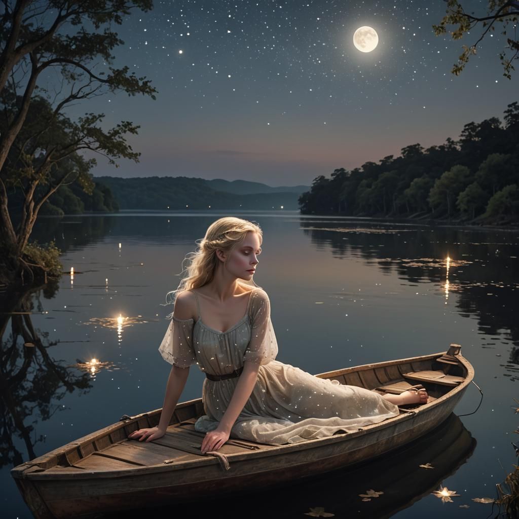 Ethereal Woman on Lake in Anime Style