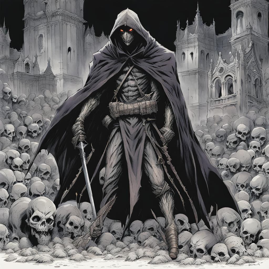 Grimdark Anime Character in Dark Manga Style