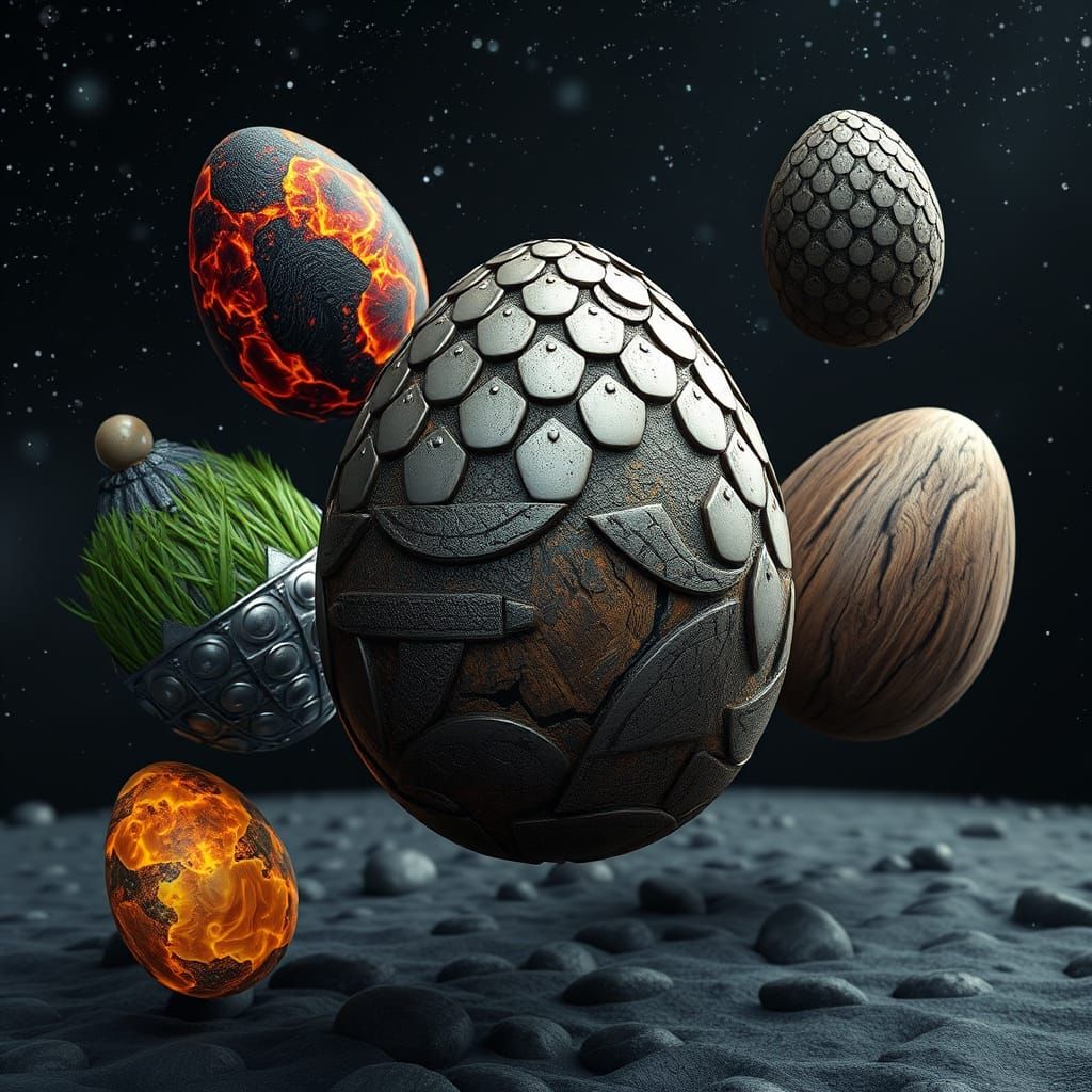 Hyper-Realistic Easter Egg Textures in Cosmic Settings