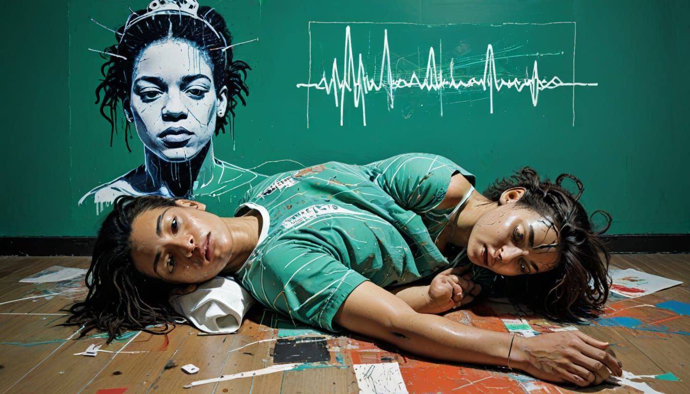 Neo-Expressionist Portrait of Injured Person and Nurse