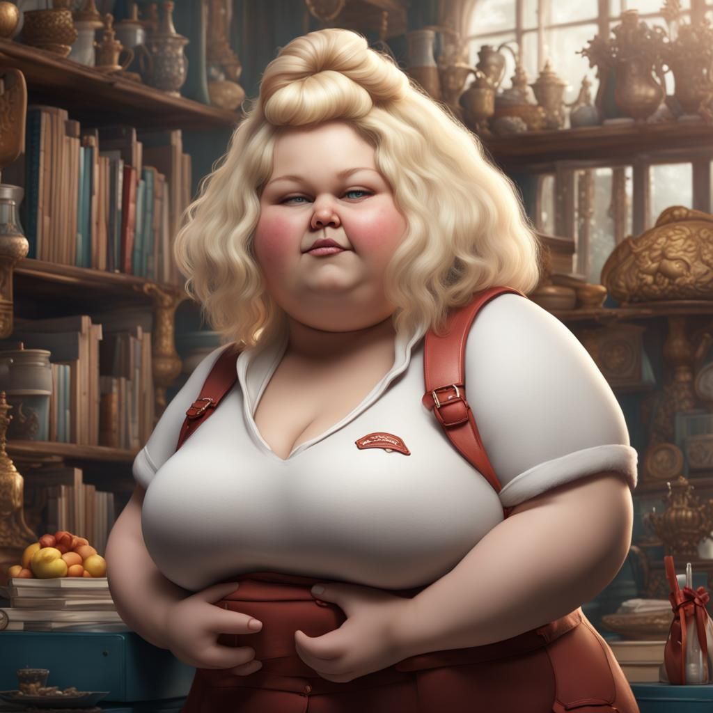 Happy, Overweight Schoolgirl: Detailed Matte Painting
